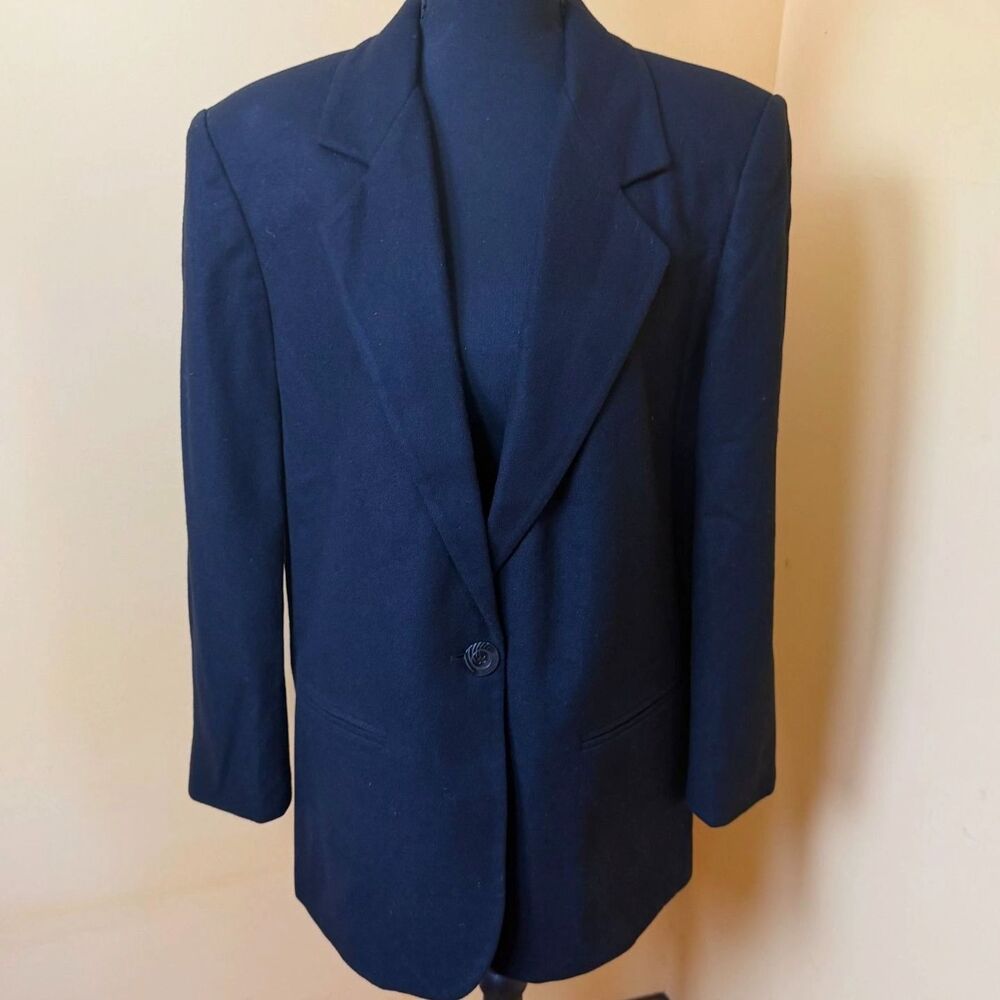 VTG 90s Sag Harbor Black Wool Blazer Jacket Size 10 Single Button Academic Work